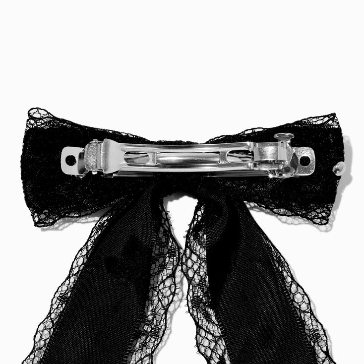 Black Lace Studded Hair Bow Clip,