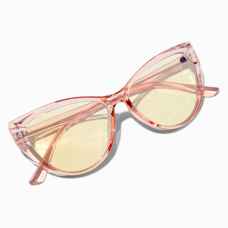Lunettes &agrave; verres transparents &oelig;il de chat rose avec r&eacute;duction de la lumi&egrave;re bleue,