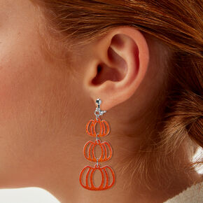 Acrylic Glitter Stacked Pumpkins 2&#39;&#39; Clip-On Drop Earrings,