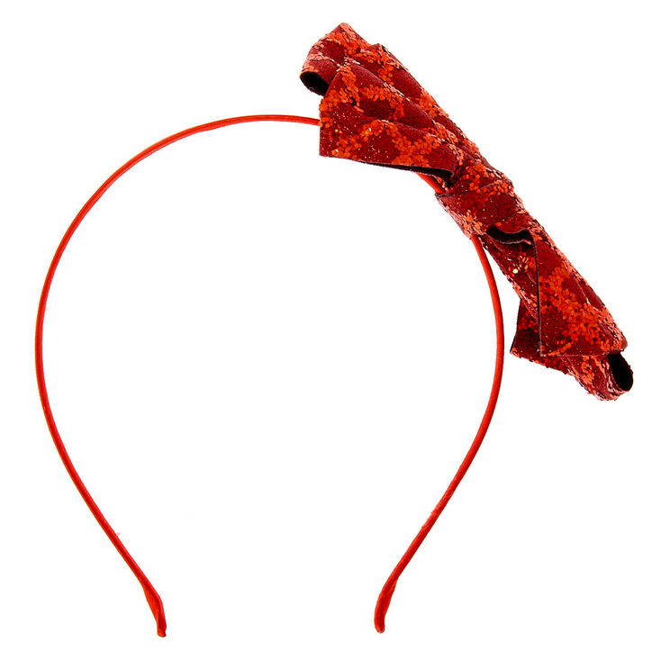 Glitter Bow Headband - Red,