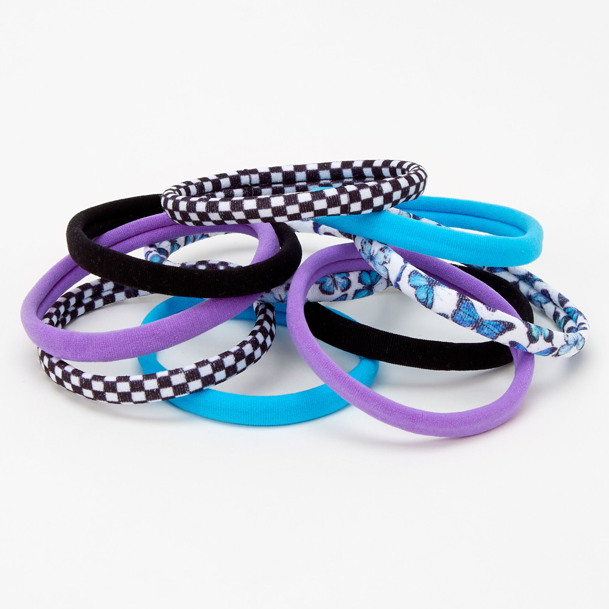 Butterflies & Checks Rolled Hair Ties - 10 Pack,
