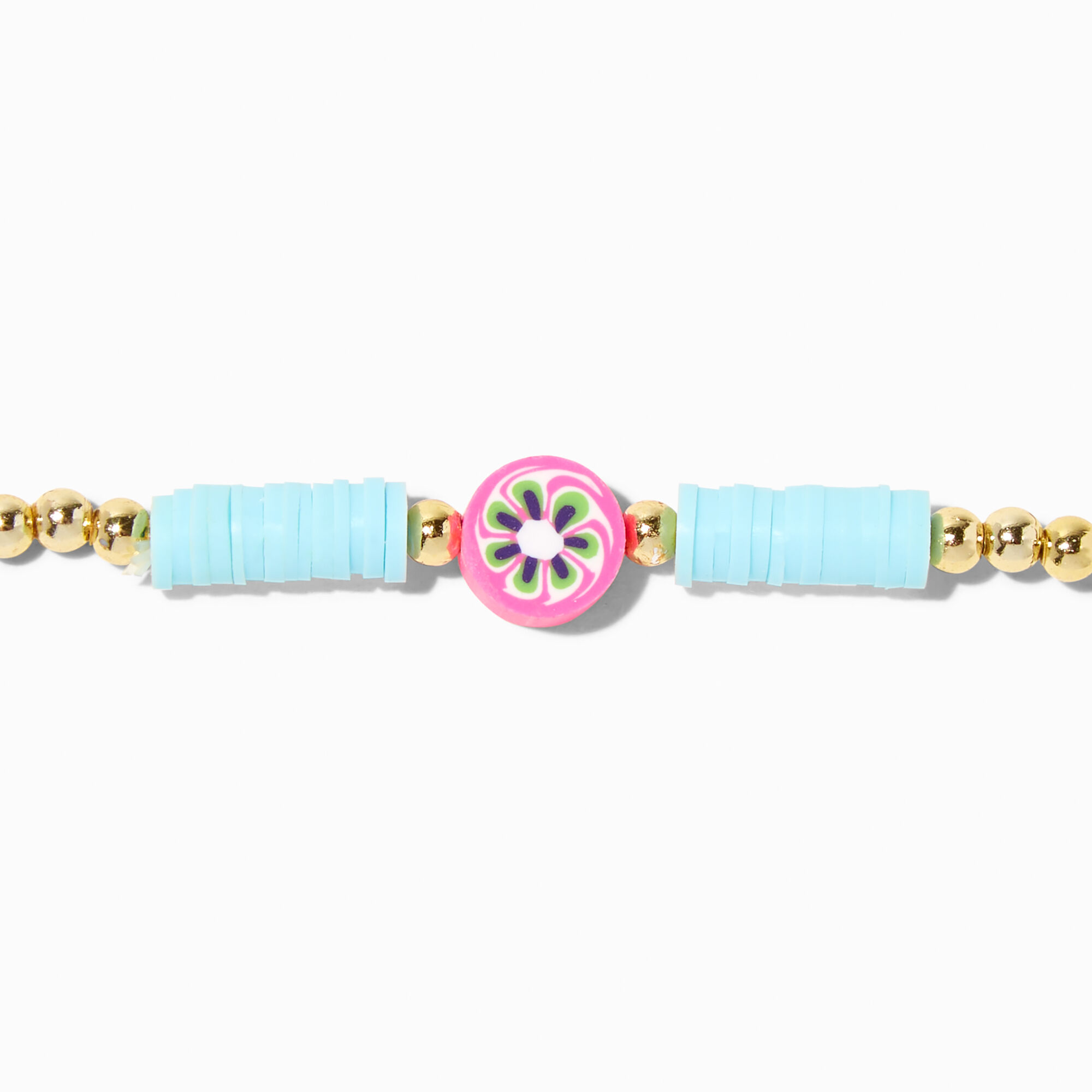 Gold & Blue Tropical Flower Stretch Bracelet,