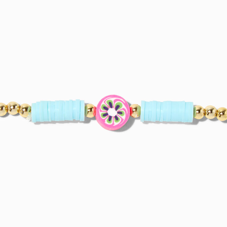 Gold &amp; Blue Tropical Flower Stretch Bracelet,