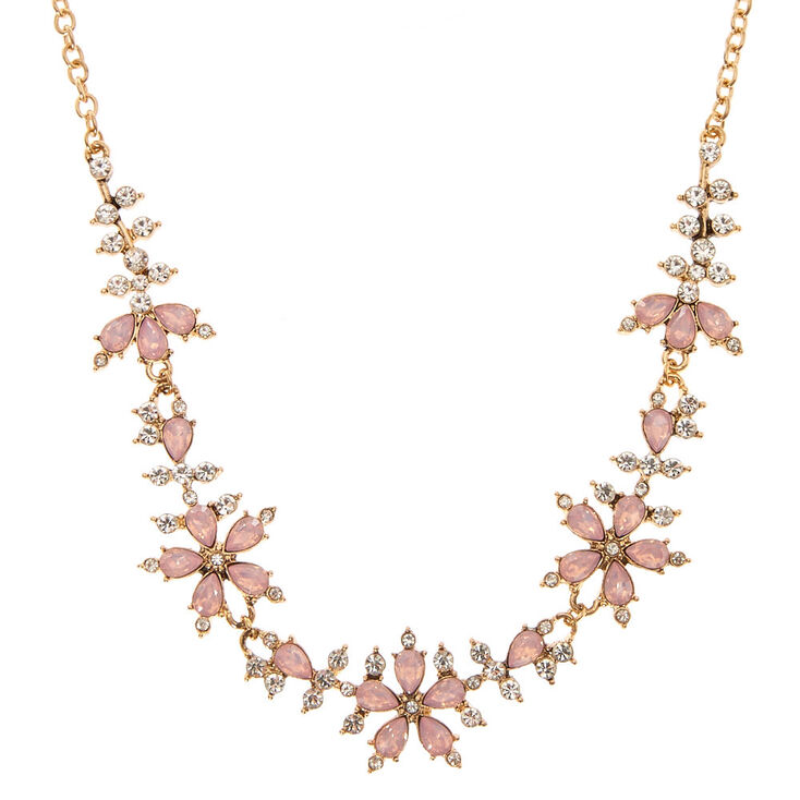 Collier volumineux &agrave; fleurs de pierre d&#39;imitation roses ton couleur dor&eacute; rose,