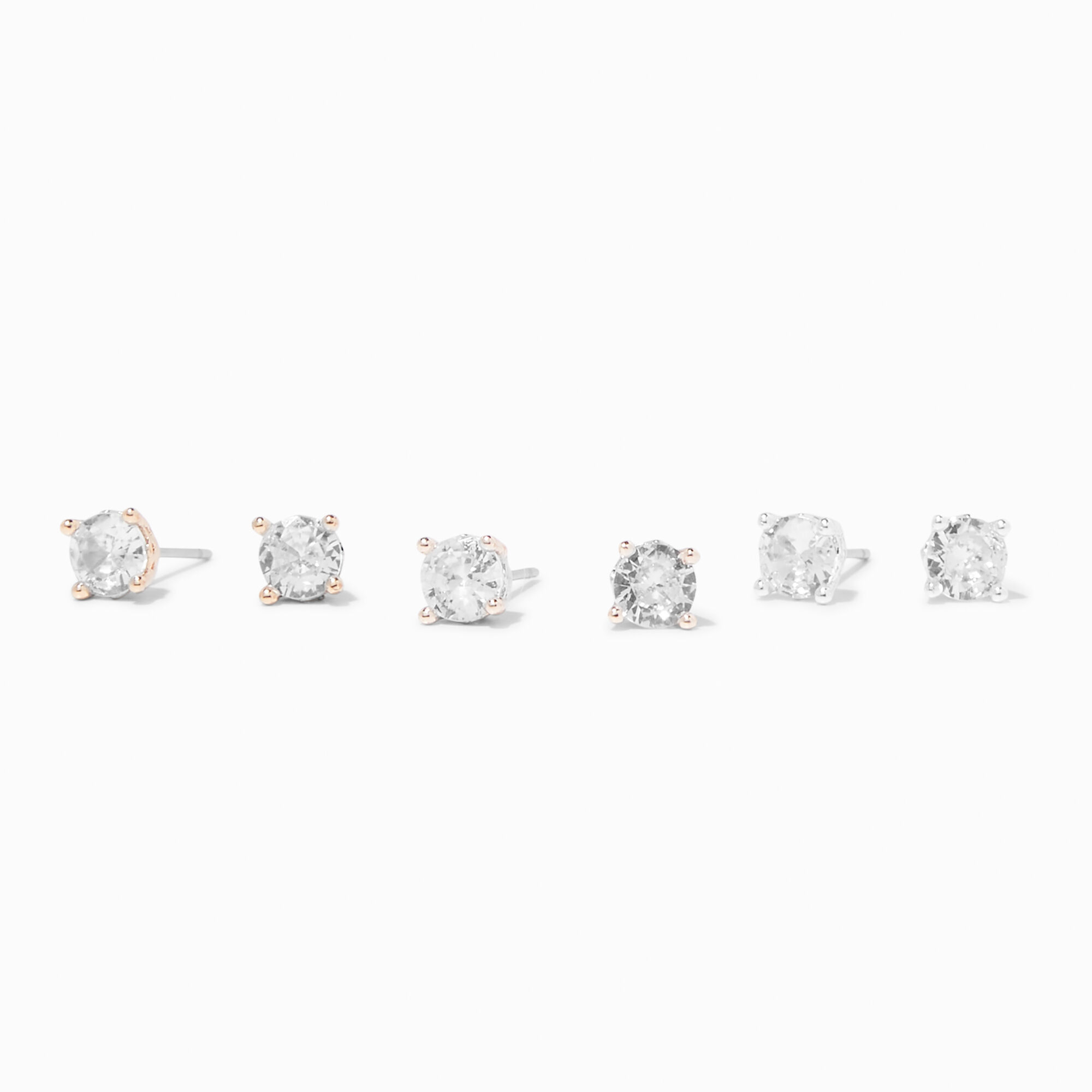 Mixed Metal 5MM Cubic Zirconia Round Stud Earrings - 3 Pack,