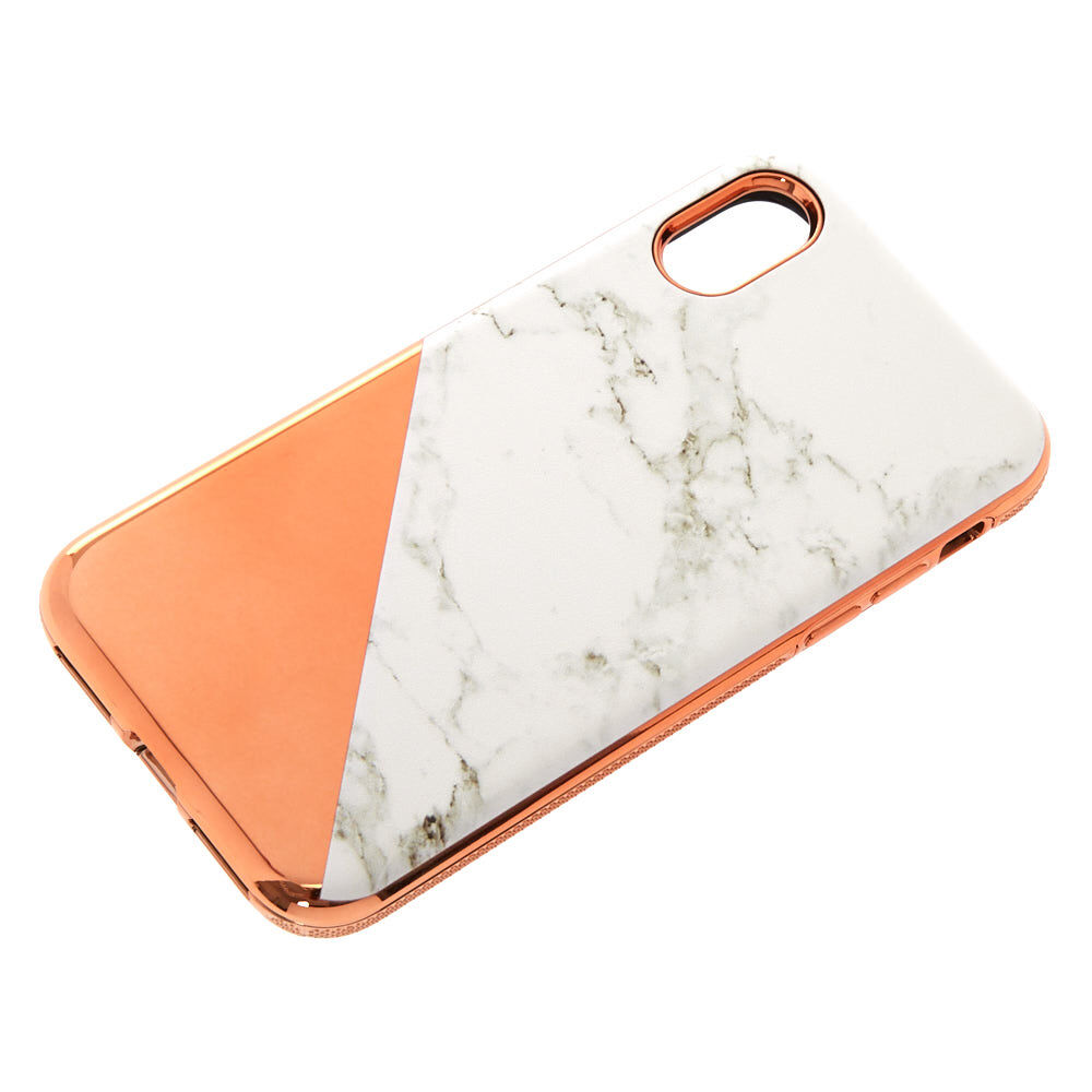 Coque de protection pour portable effet marbré couleur doré rose - Compatible avec iPhone X/XS,
