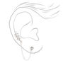 Silver Crystal Leaf Connector Chain Stud Earrings,