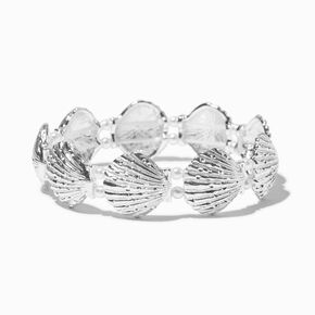 Silver-tone Shell &amp; Pearl Stretch Bracelet,