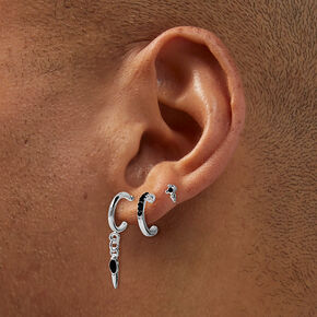 Silver-tone Black Spike Earring Stackables Set - 3 Pack,