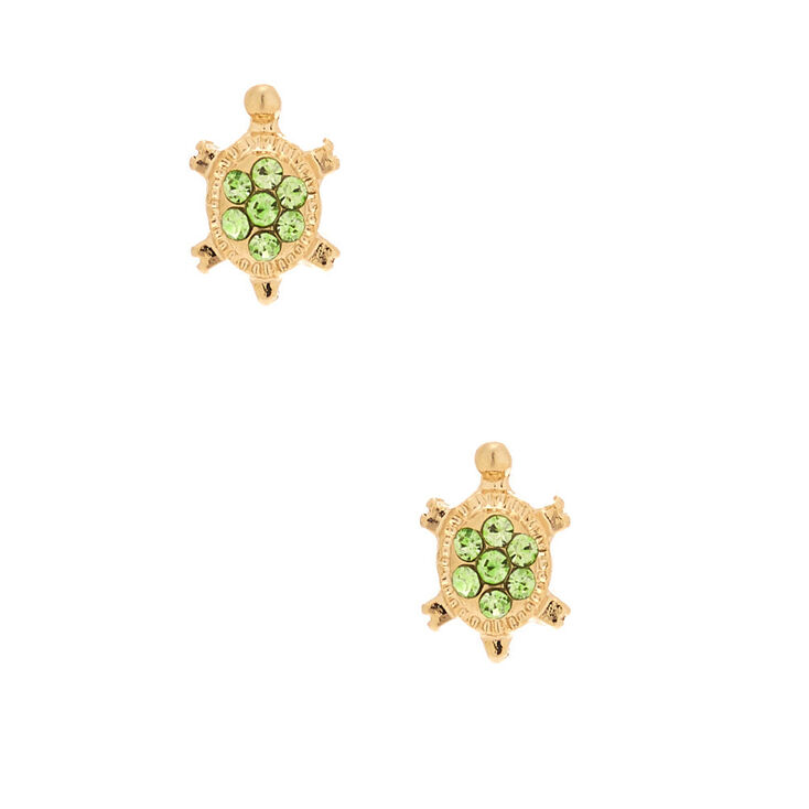 18kt Gold Plated Crystal Turtle Stud Earrings - Green,