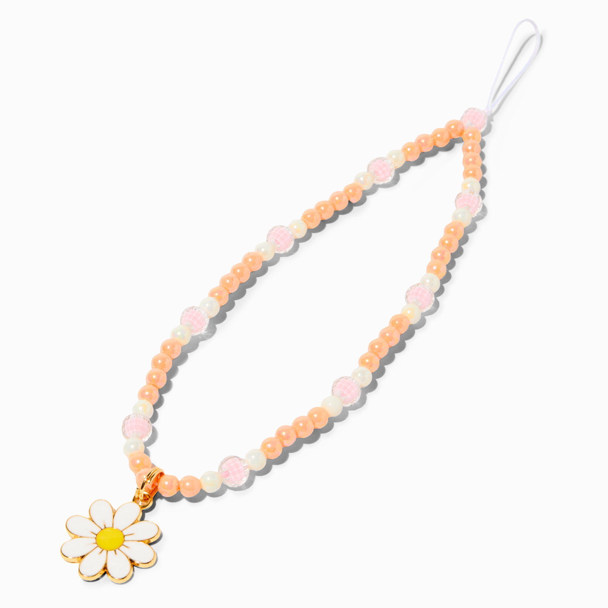 View Claires Daisy Charm Beaded Phone Wrist Strap information