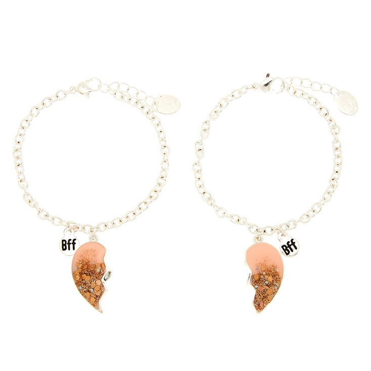 Glitter Heart Chain Friendship Bracelets - Pink, 2 Pack,