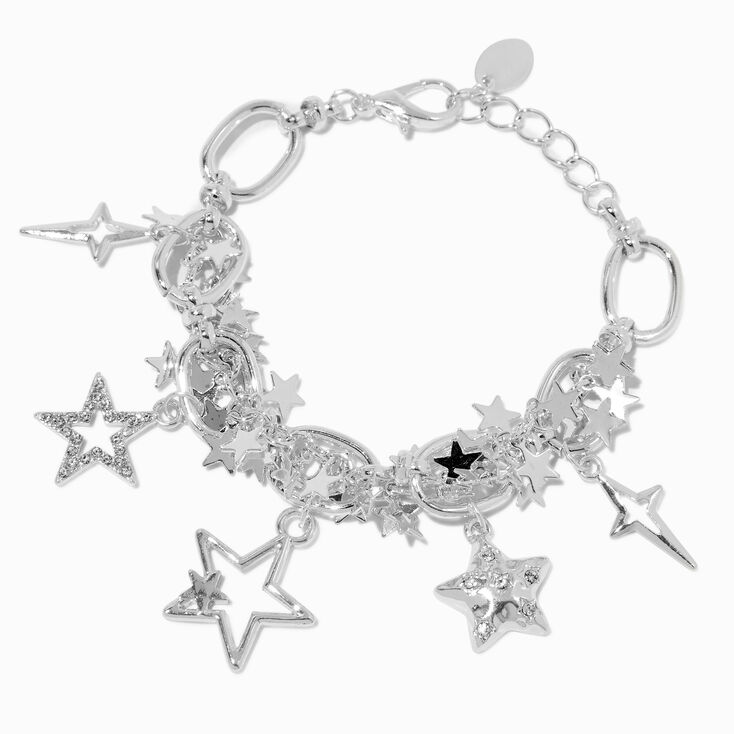 Bracelet &agrave; breloques avec cha&icirc;ne &eacute;toiles couleur argent&eacute;e,