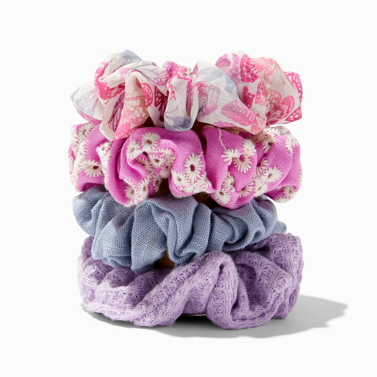 Butterfly &amp; Floral Mixed Hair Scrunchies - 4 Pack,