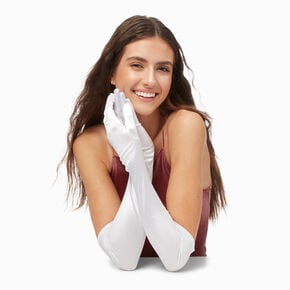 Longs gants en tissu satin&eacute; blancs,