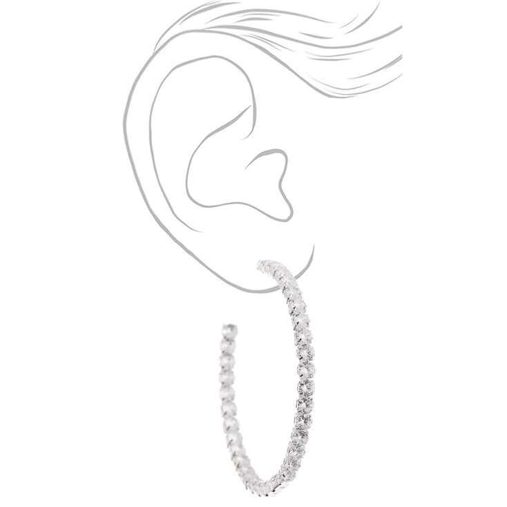 Silver 60MM Cubic Zirconia Hoop Earrings,