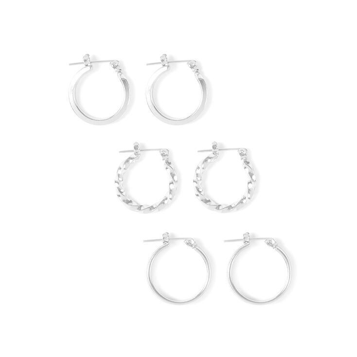 Silver 12MM Hoop Earrings - 3 Pack,