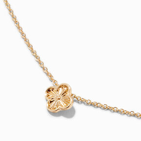 Gold-tone Textured Clover Pendant Necklace,