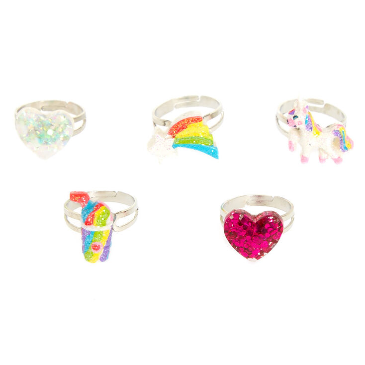 Claire&#39;s Club Unicorn Rainbow Rings - 5 Pack,