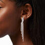 Silver 3&quot; Crystal Chain Fringe Clip-On Drop Earrings,