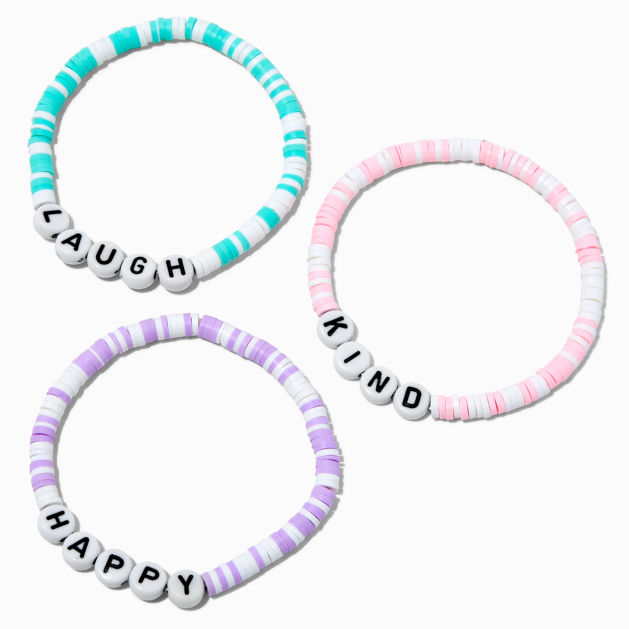Claire's Club Affirmation Pastel Heishi Bead Stretch Bracelets - 3 Pack,