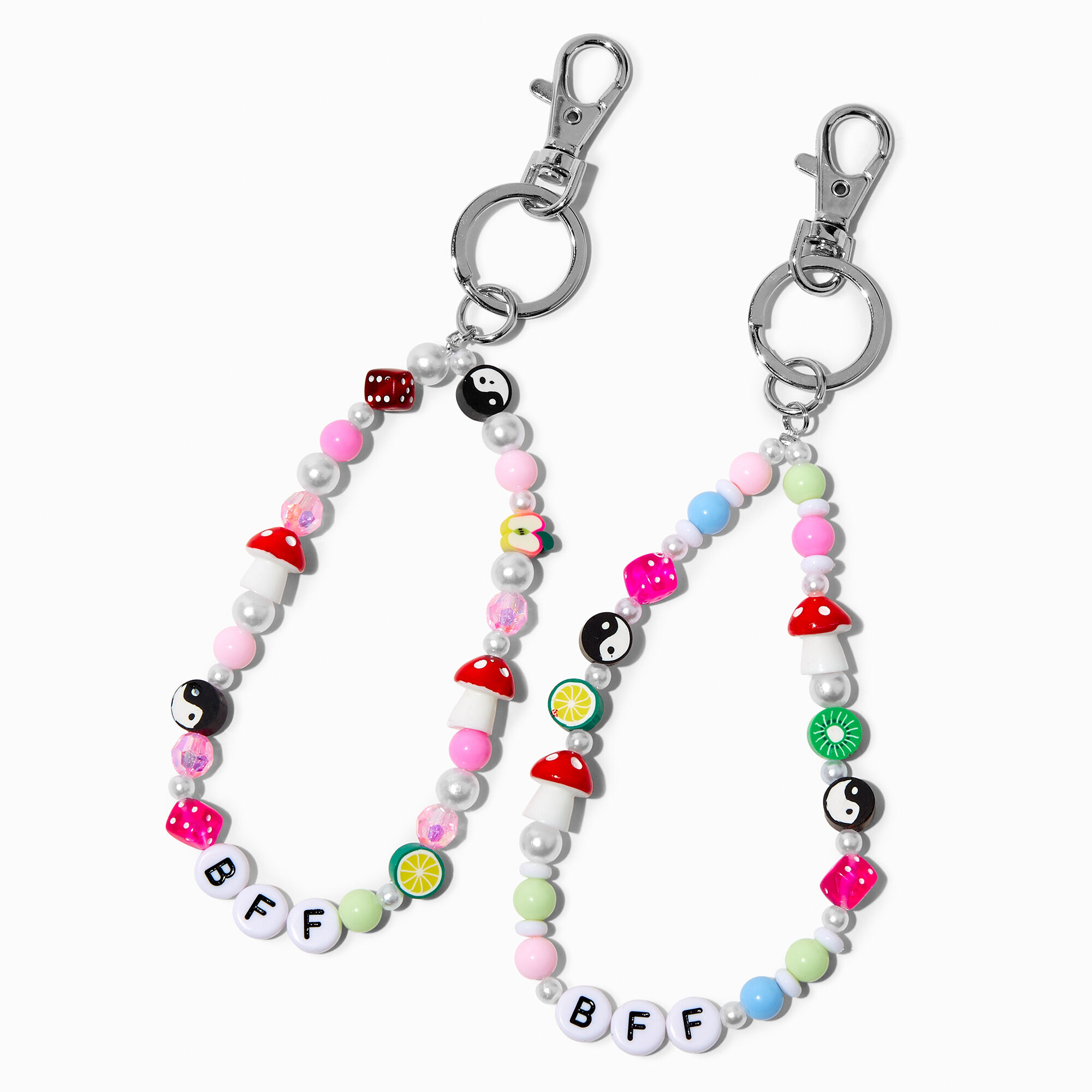 View Claires Best Friends Beaded Y2K Wristlet Keyrings 2 Pack Silver information