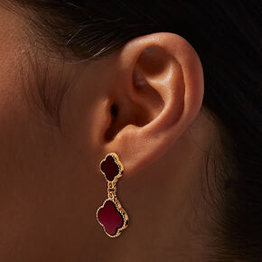 Burgundy Red Clover Drop Earrings,