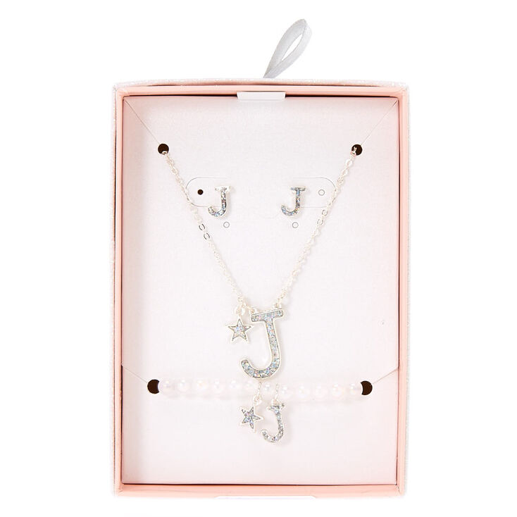 Silver Iridescent Glitter Initial Letter J Jewelry Set Claire S Us