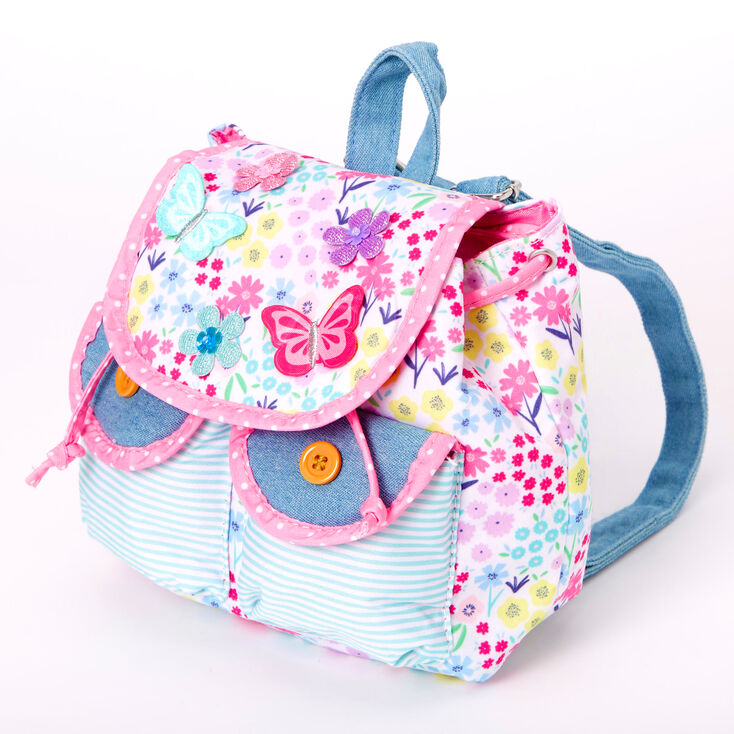 Claire's Sac à dos en denim papillon floral Claire's Club - Rose