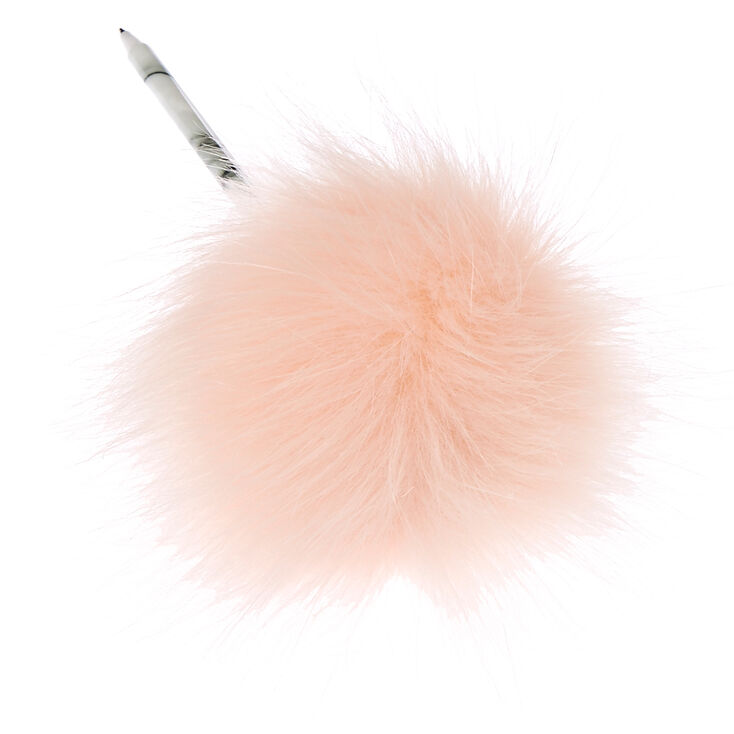 Stylo &agrave; pompon en fausse fourrure rose,