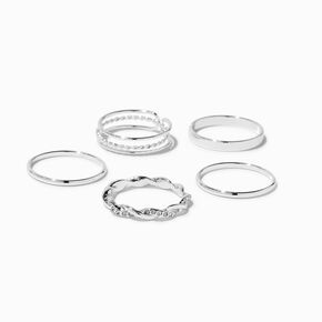 Silver-tone Twisted Geometric Rings - 4 Pack ,