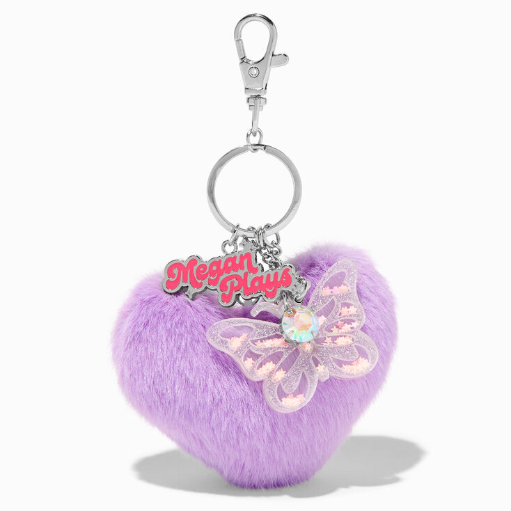 MeganPlays&trade; Claire&#39;s Exclusive Purple Heart Pom Pom Keychain,
