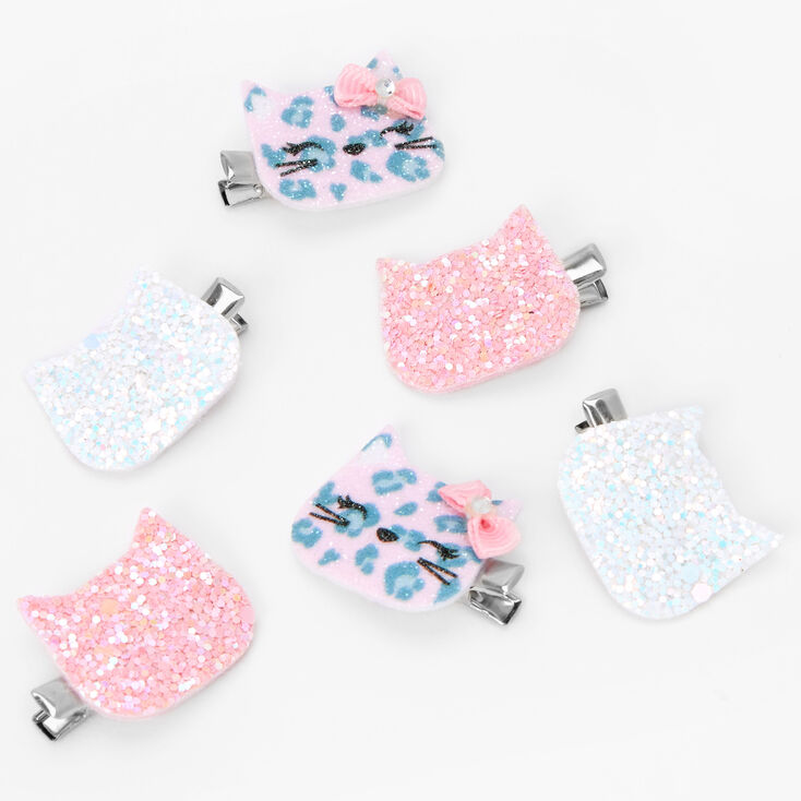 Claire&#39;s Club Cat Head Glitter Hair Clips - 6 Pack,