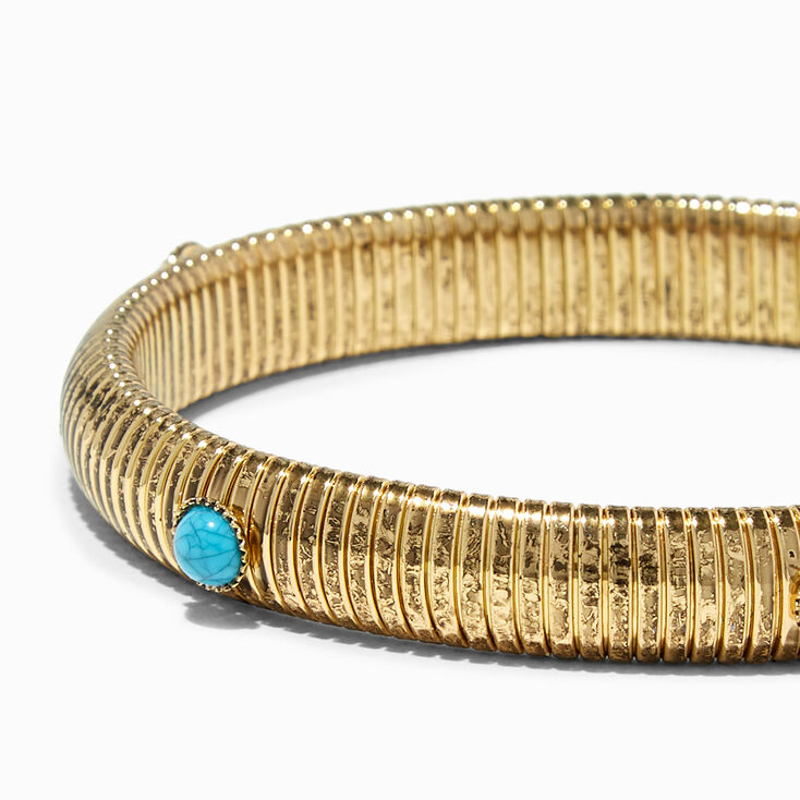 Gold-tone &amp; Turquoise Stone Watch Strap Stretch Bracelet,