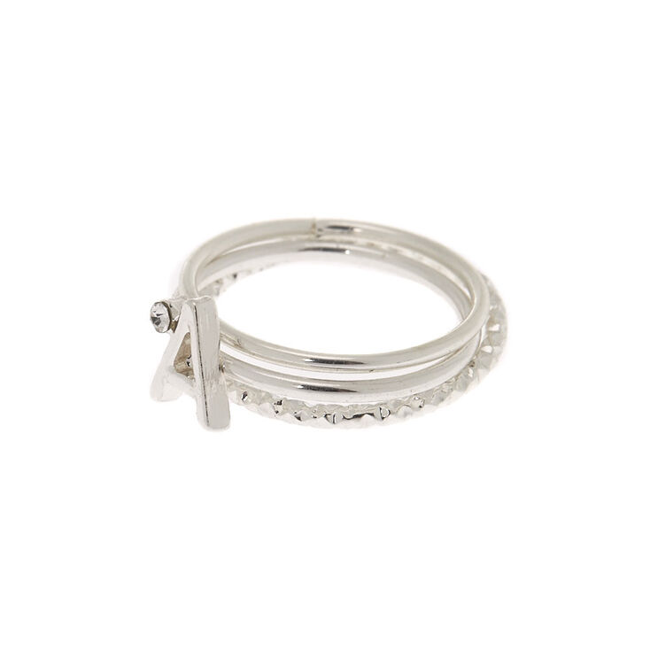 Silver Initial Midi Rings - A, 3 Pack,