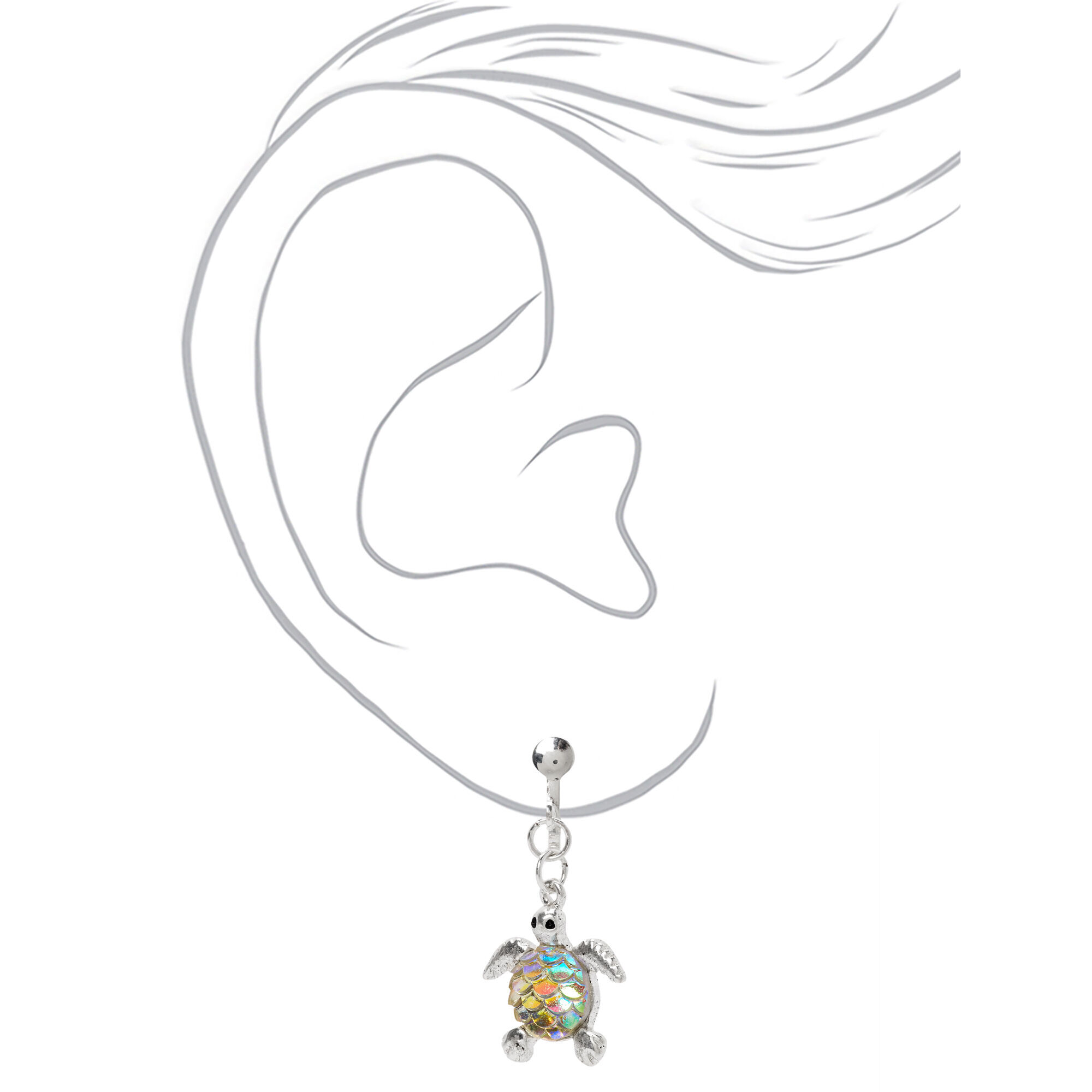 Iridescent Scale Turtle 1" Clip-On Drop Earrings,