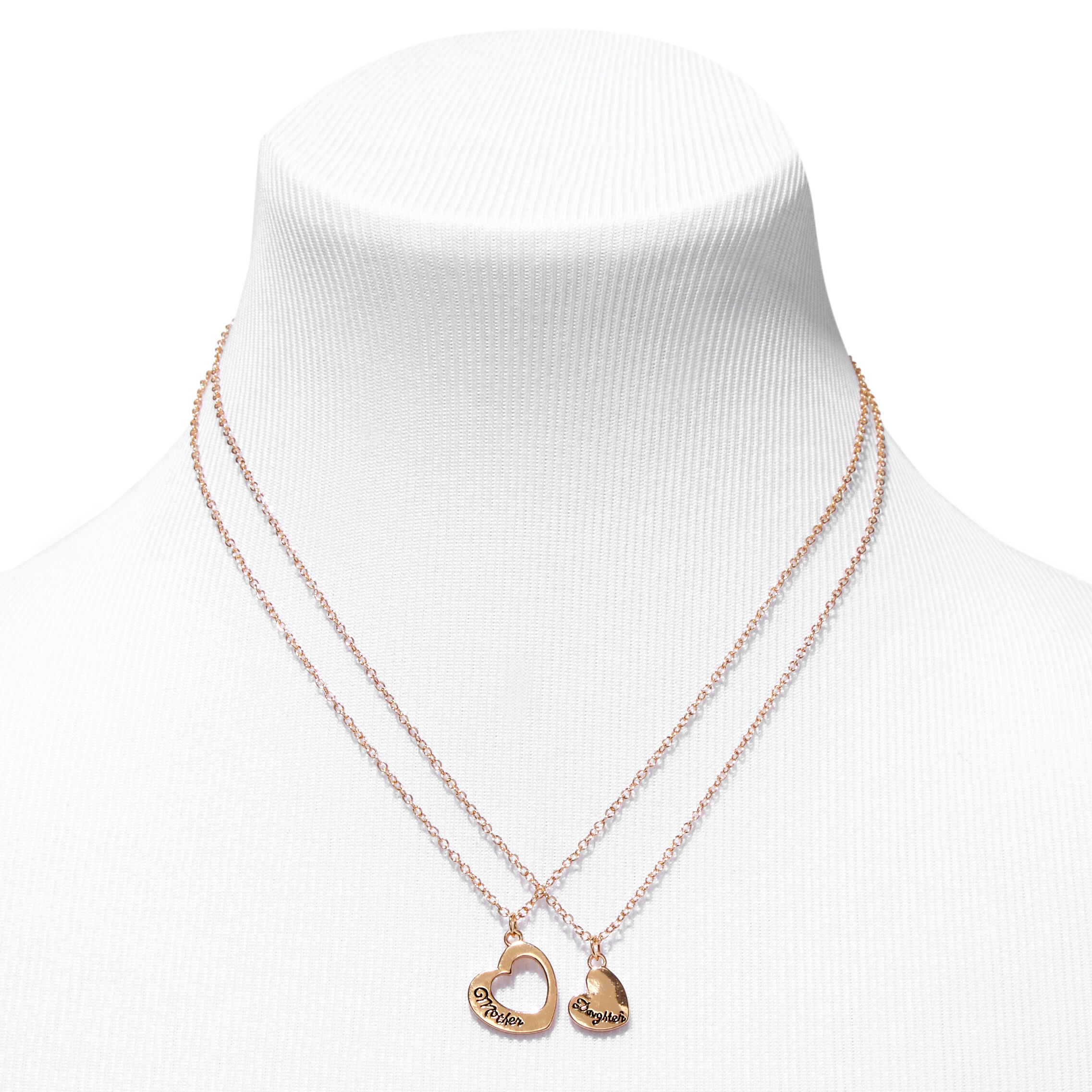 Mother & Daughter Gold Heart Cut Out Pendant Necklaces - 2 Pack,