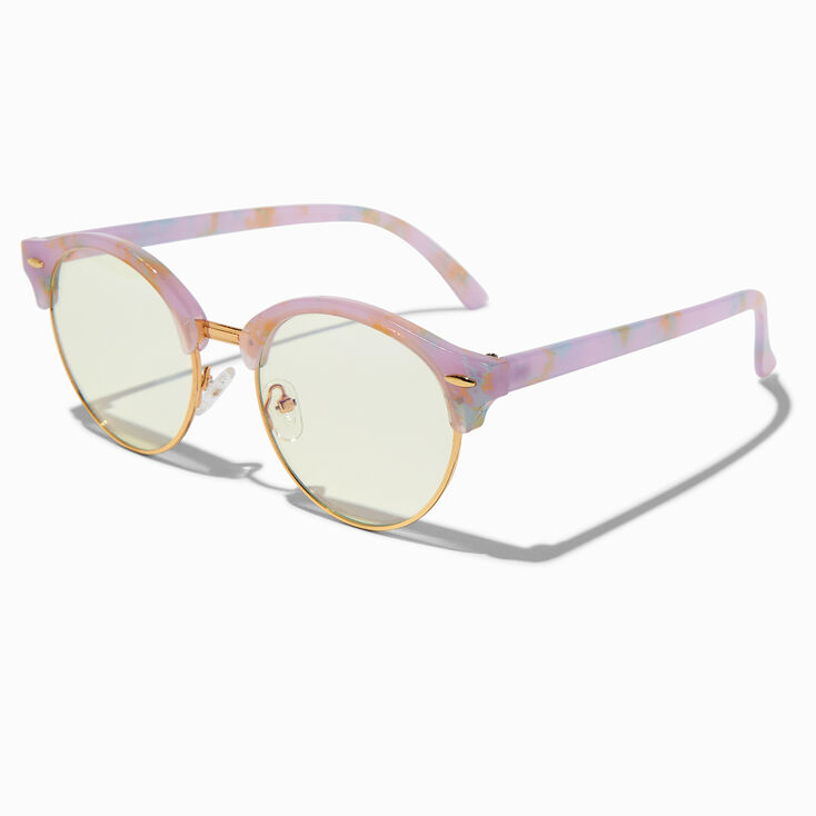 Lunettes &agrave; verres transparents avec barre frontale violette effet marbr&eacute; avec r&eacute;duction de la lumi&egrave;re bleue,