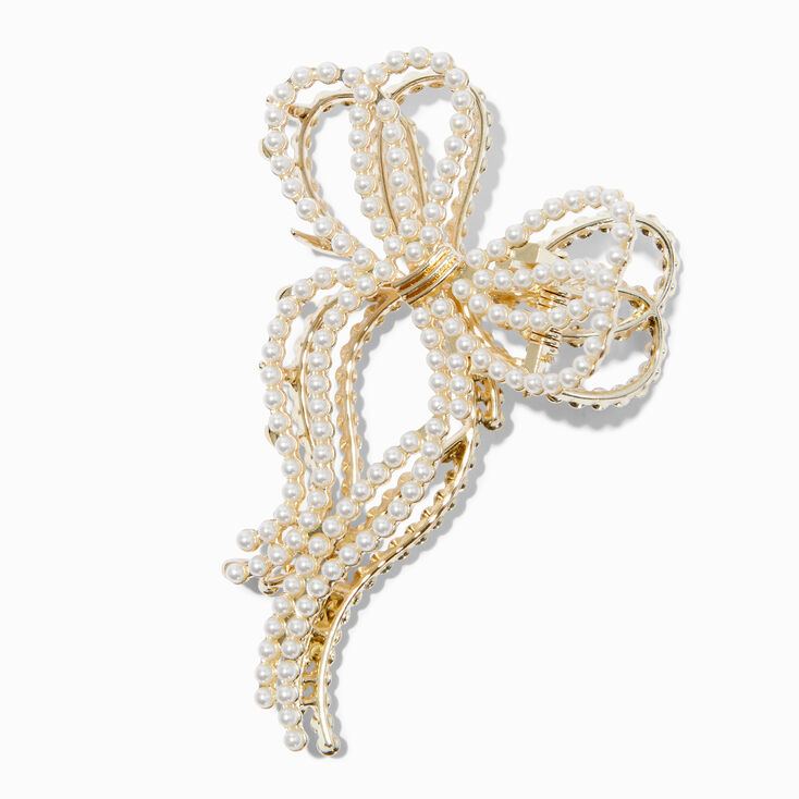 Gold-tone Pearl Metal Bow Hair Claw ,