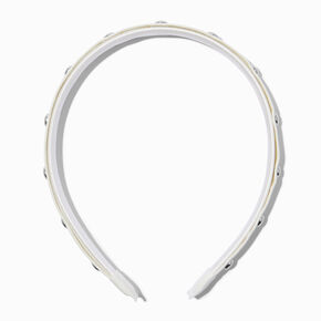 Studded White Faux Leather Headband,