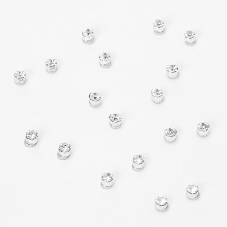 Silver Round Bezel Magnetic Stud Earrings - 9 Pack,