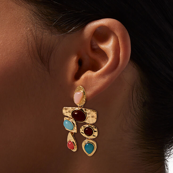 Gold-tone Boho Gemstone Chandelier Drop Earrings,