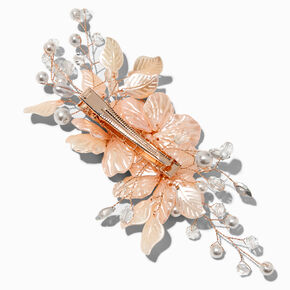 Pearl, Crystal, &amp; Pink Flower Spray Hair Barrette,