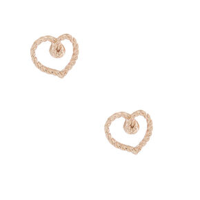 Rose Gold Rope Heart Stud Earrings,