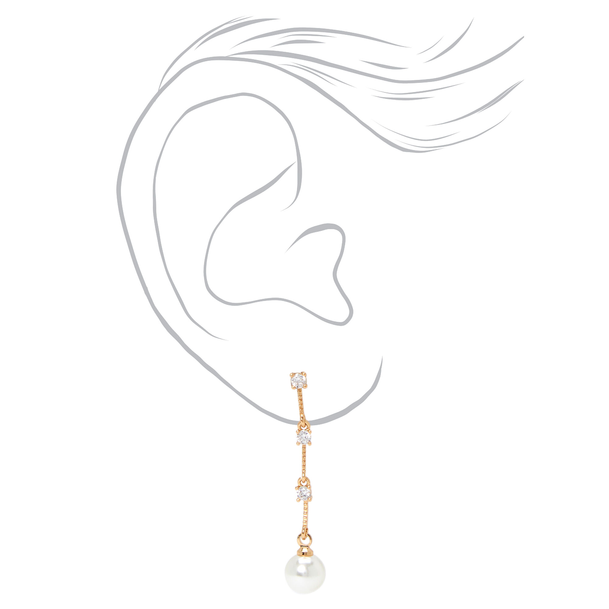 Gold Pearl & Rhinestone 2" Linear Drop Earrings,