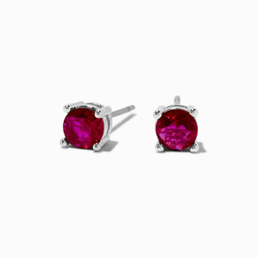 Fuchsia Cubic Zirconia 5mm Round Stud Earrings,