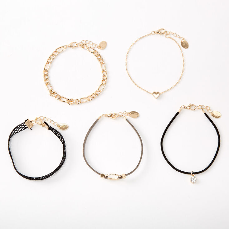 Gold Fishnet Chain Mixed Bracelets - 5 Pack,