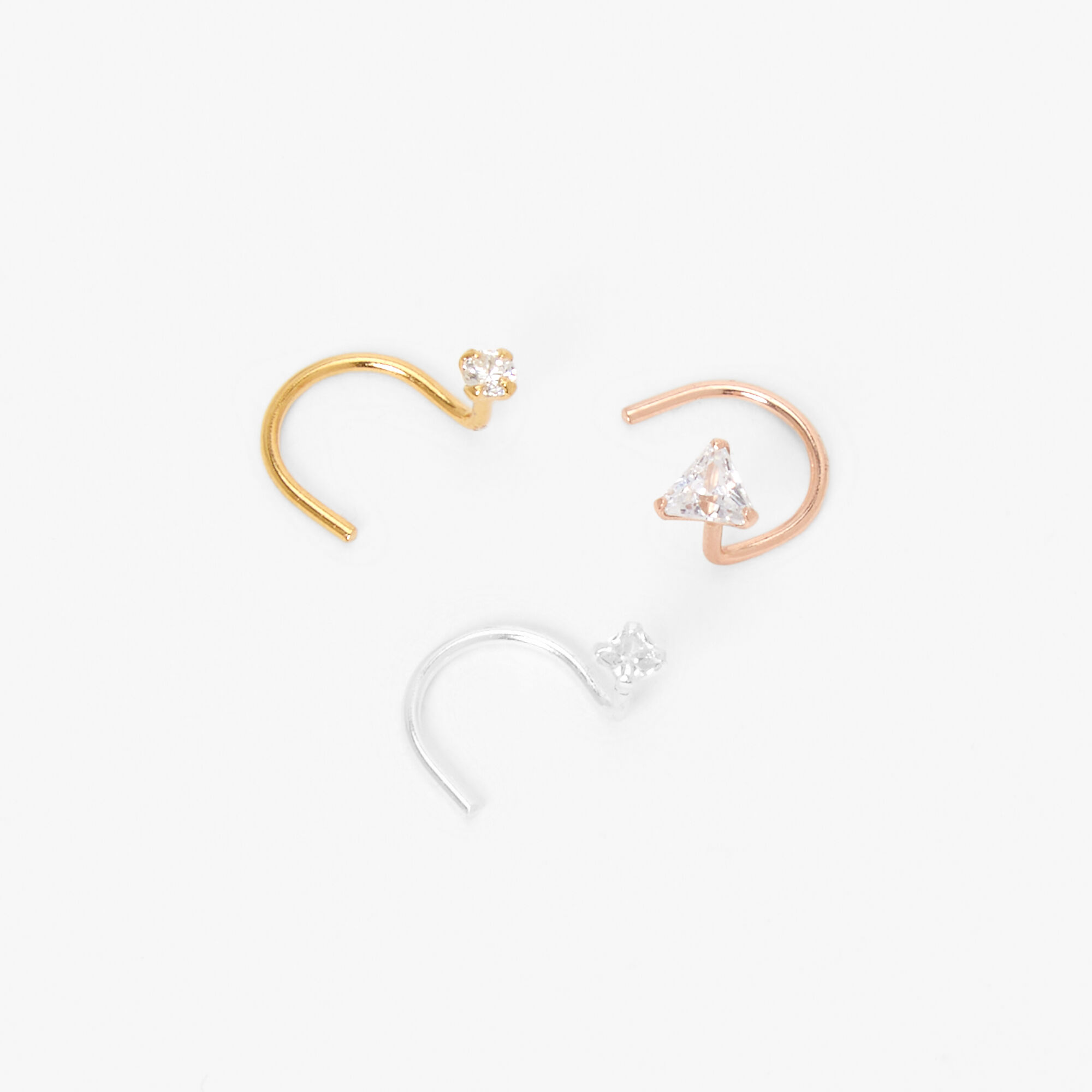 View Claires Geometric Crystal Nose Rings 3 Pack Silver information