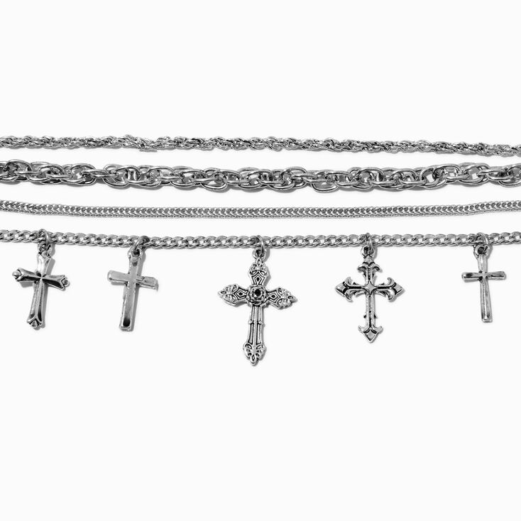 Silver-tone Cross Charms Multi-Strand Chain Bracelet,