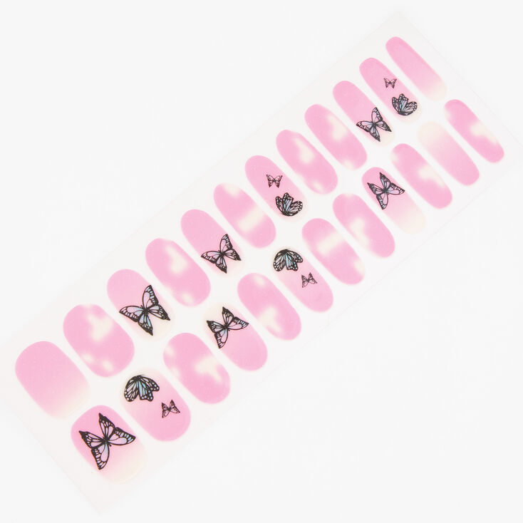 Pink Clouds &amp; Butterflies Vegan Nail Wraps Set - 24 Pack,